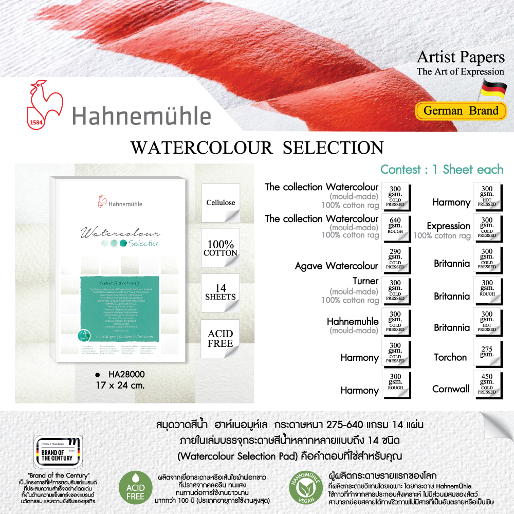 สมุดวาดสีน้ำ 14 ชนิด Hahnemuhle HA28000