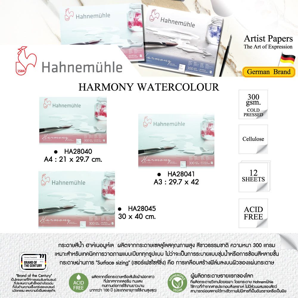 สมุดวาดสีน้ำ 300 แกรม COLD PRESSED Hahnemuhle HA28040,HA28041,HA28045