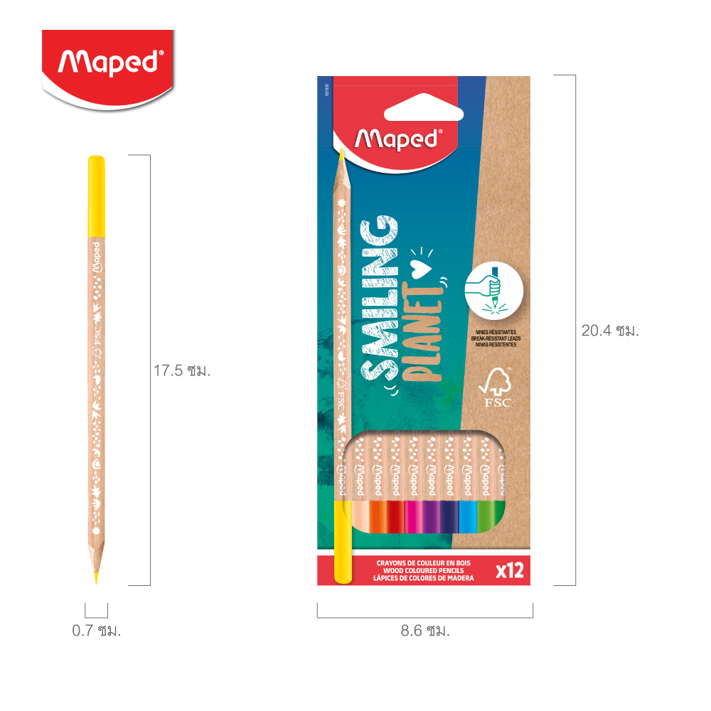 สีไม้ 12 สี SMILING PLANET FSC Maped CO/831800