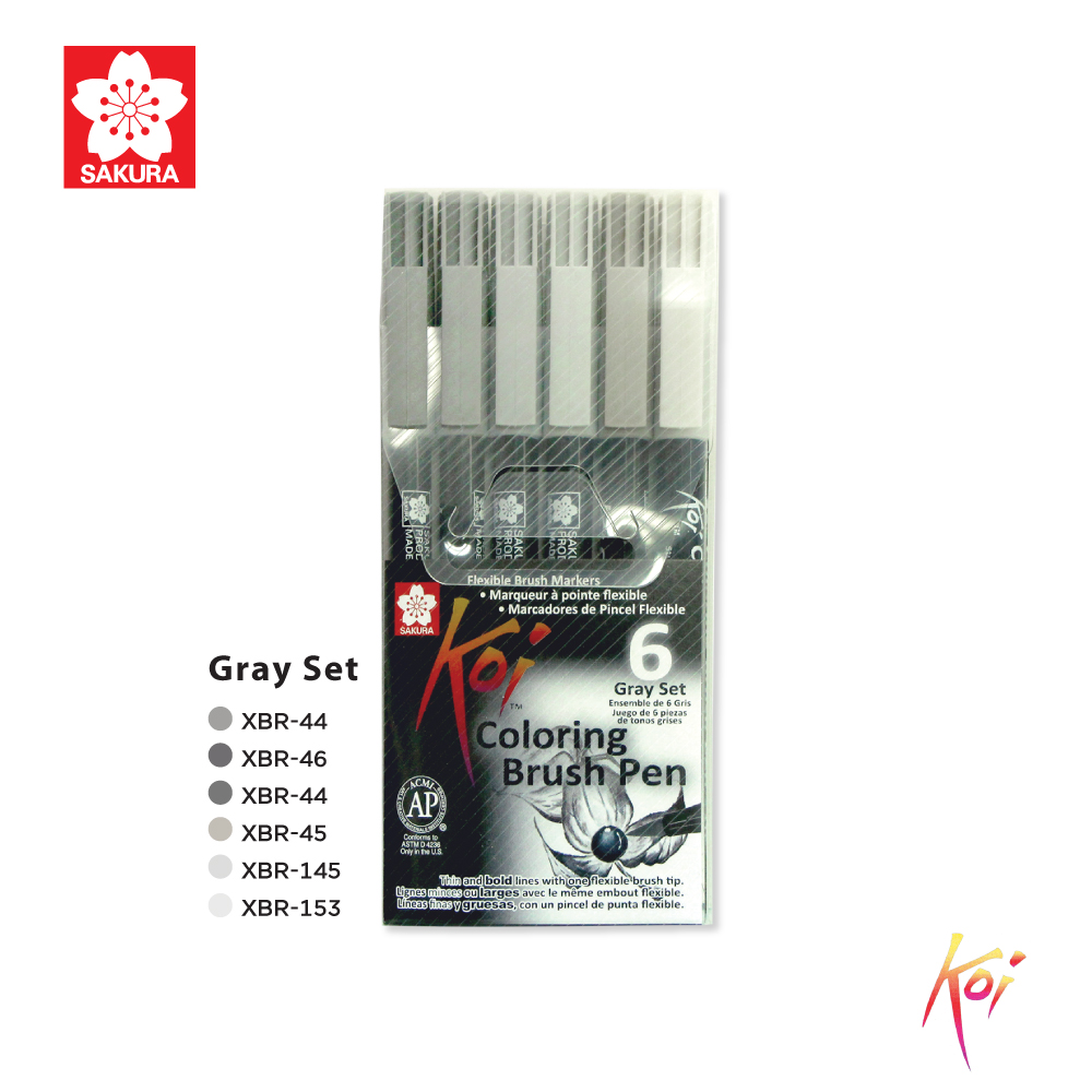 Koi Coloring Brush Pens 6-Grays Set